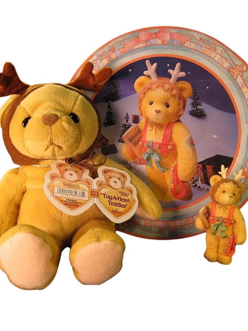 Enesco Cherished Teddies "Tug-A-Heart Teddies" 646504 Plush Bear, Figurine Tin